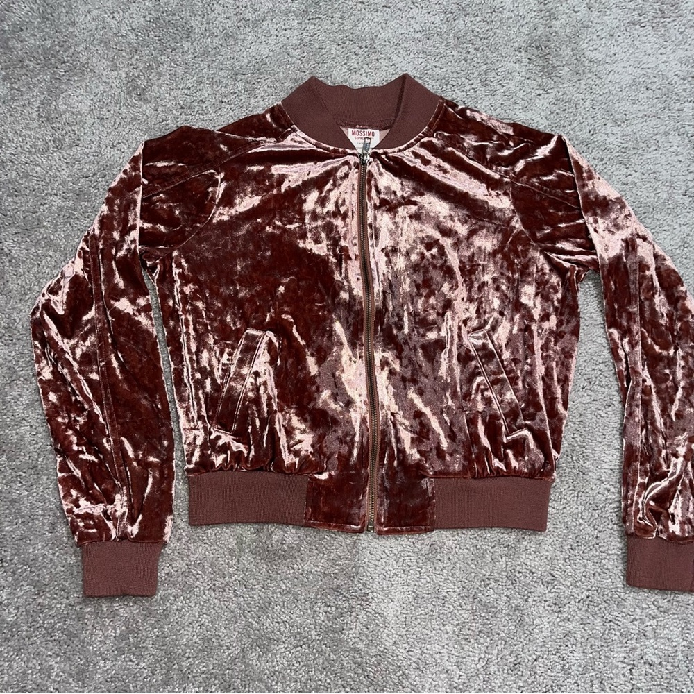 Mossimo Supply Co Y2k Jacket Crushed Velvet Bomber Pocket Plush Plum Grunge XS